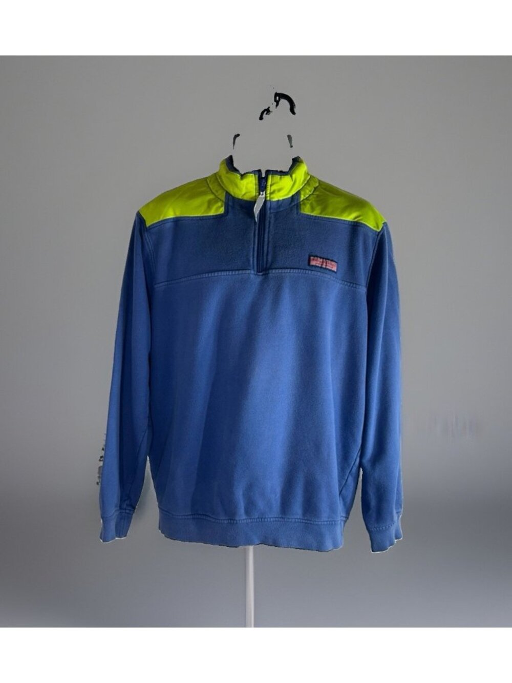 Vineyard Vines Men's Size Large 1/4 Zip Quilted Shoulder Sweatshirt Blue/Green